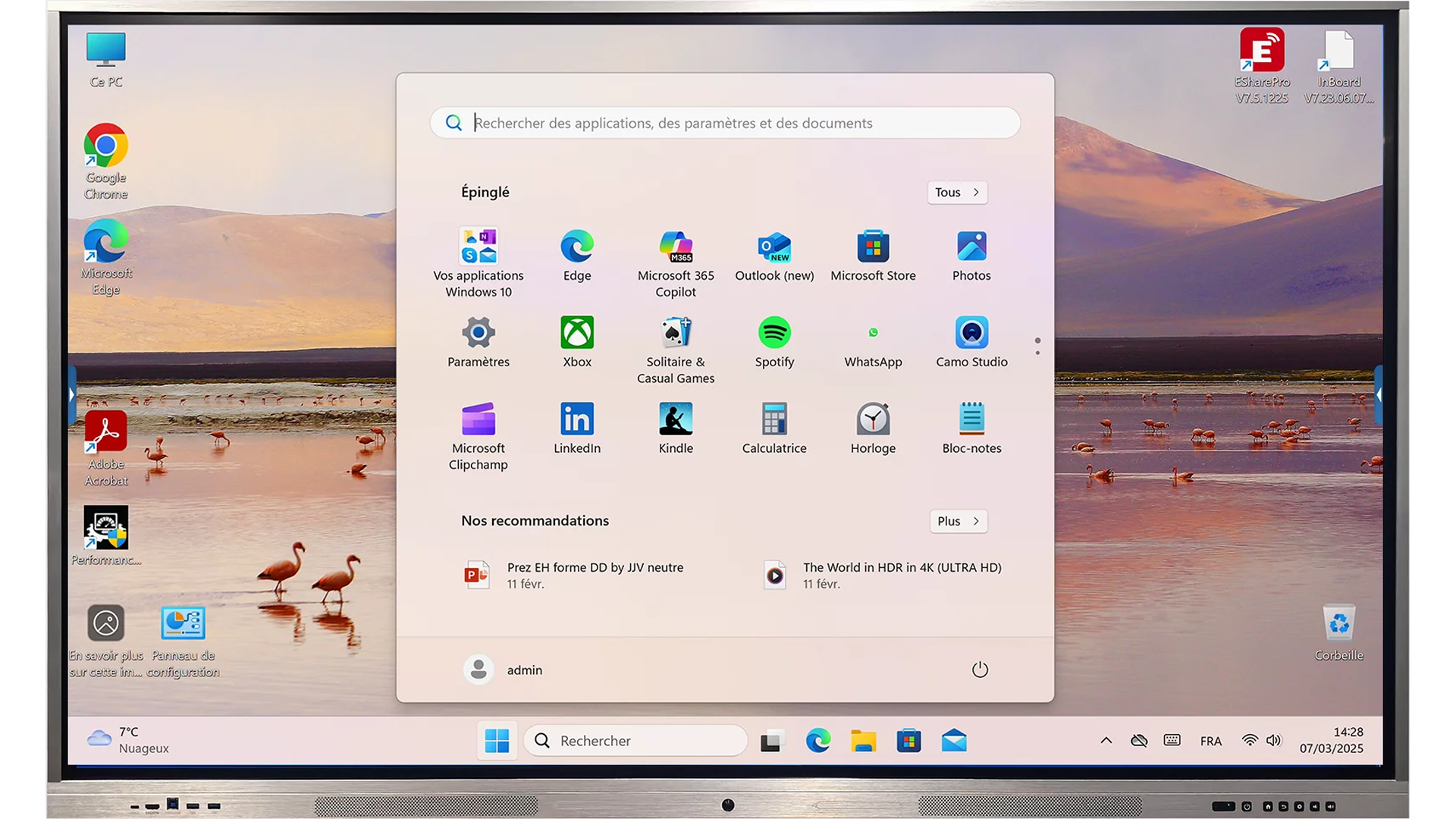 visuel d'un écran interactif sous Windows
