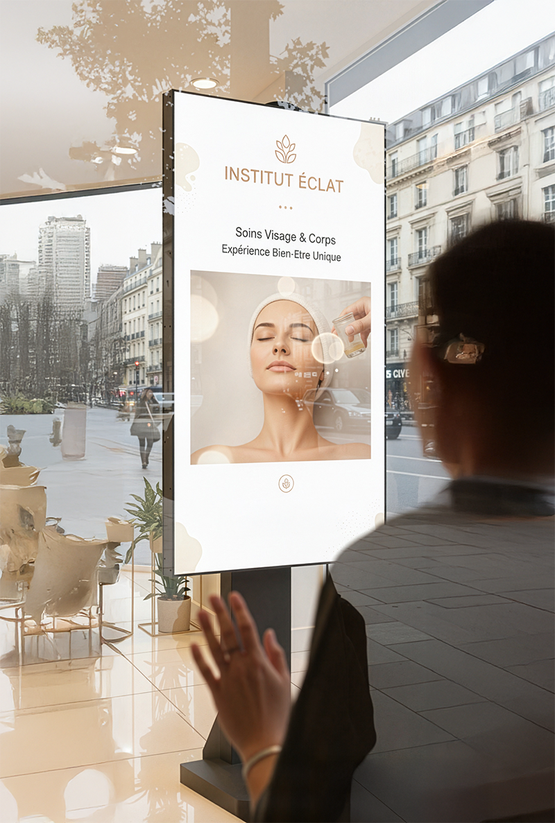 écrans vitrines dans un centre esthétique